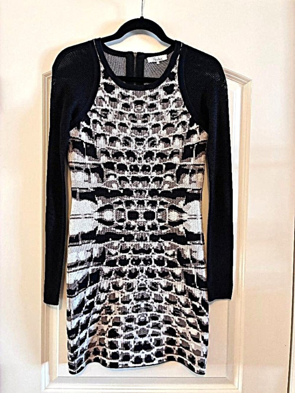 Parker Body Con Mesh Mini, Small, Python Print, Mesh Sleeves, Black & Gray, Zip